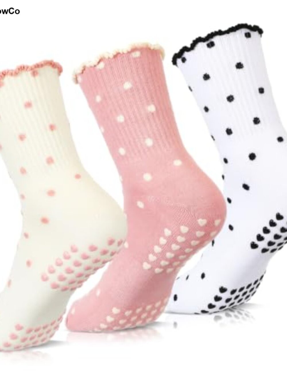 3 Pairs Non Slip Pilates Socks with Grips Cotton Yoga Socks for Women